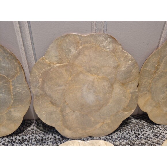 6 Capiz Shell Cork Backed Round With Scallop Edge Placemat/Trivets Phillipines - Picture 4 of 16